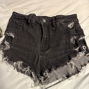Distressed Black Denim Shorts